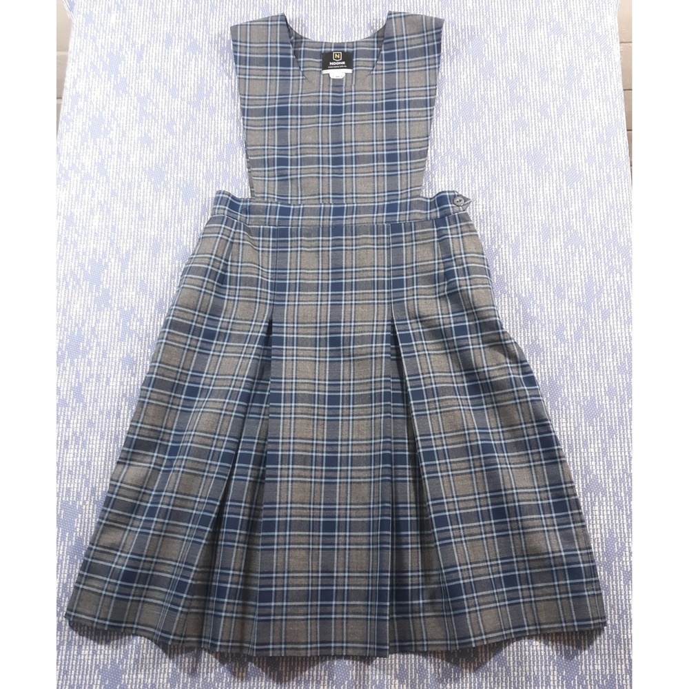 Noone Wool Blend School Uniform Pleated Jumper Dress Gray Plaid Girls Size 16